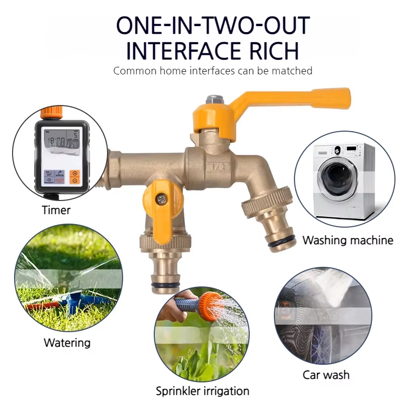 TMOK Heavy Duty 1/2 Inch Dual Brass Bib Tap Garden Water Tap Faucet Bibcock With One in Two Outlets
