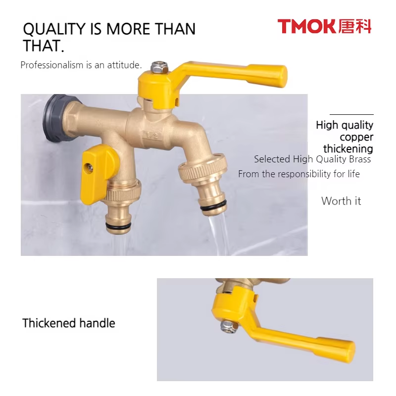 TMOK Heavy Duty 1/2 Inch Dual Brass Bib Tap Garden Water Tap Faucet Bibcock With One in Two Outlets