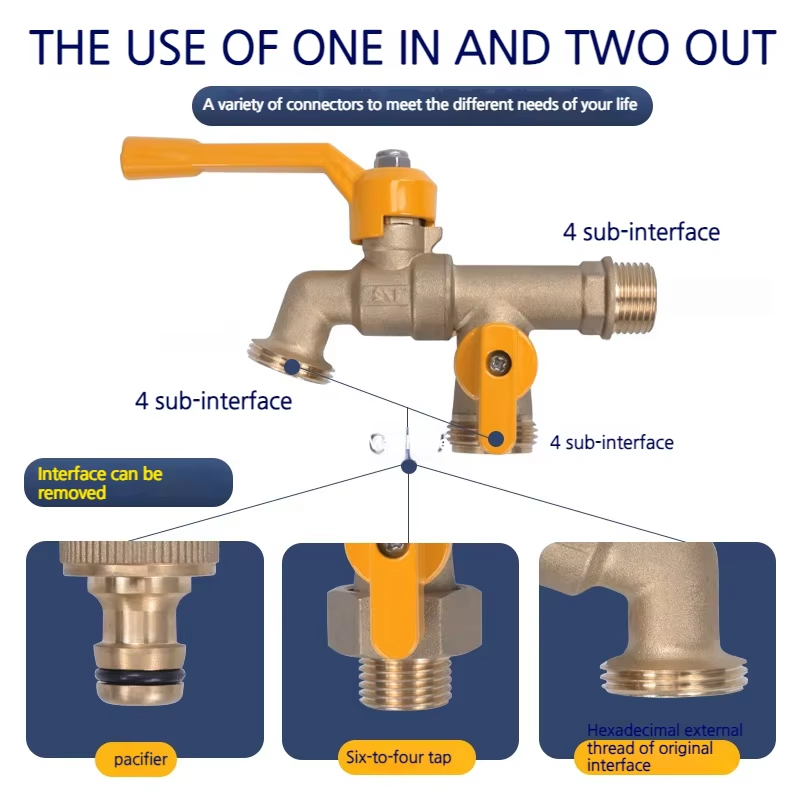TMOK Heavy Duty 1/2 Inch Dual Brass Bib Tap Garden Water Tap Faucet Bibcock With One in Two Outlets