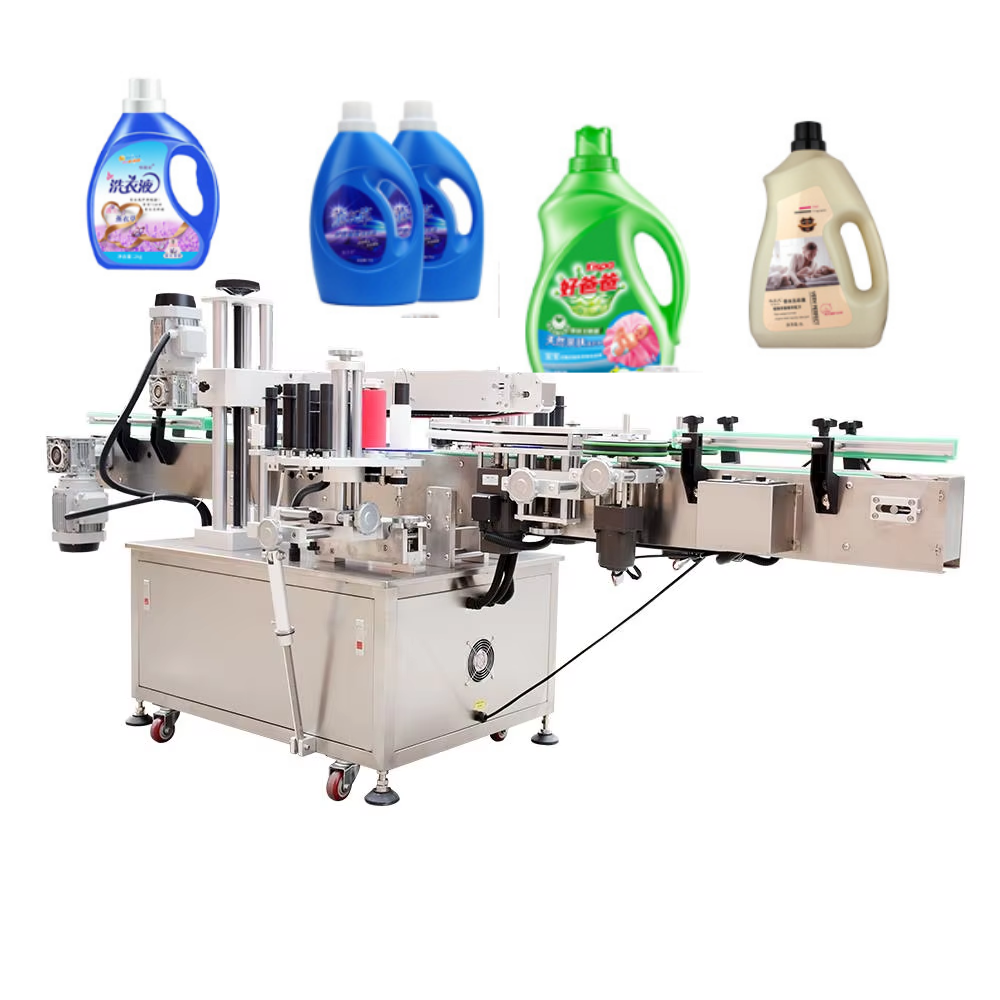 Multi-function Automatic Double Side Labeling Machine for 5L Laundry detergent bottles Flat Bottle and Oval Bottle Labeling