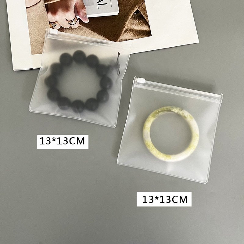 Clear Frosted Zipper Bag Pvc Plastic Pouch With Custom logo for Accessories Rings Jewelry Packaging Zipper Bag 13*13cm