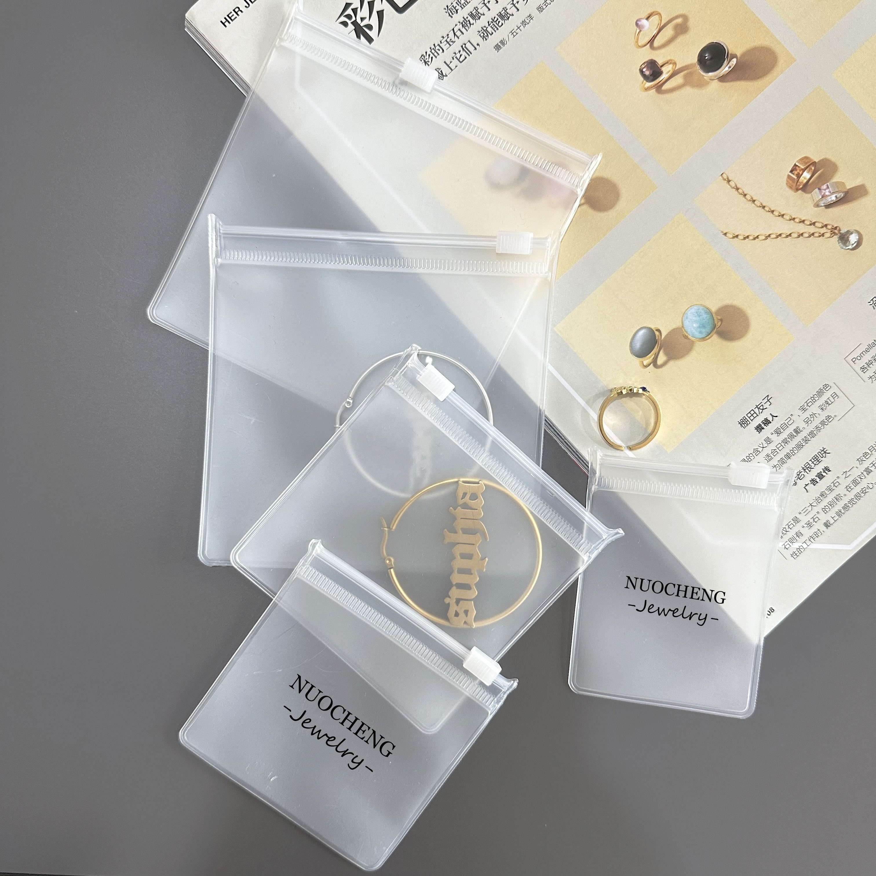 Clear Frosted Zipper Bag Pvc Plastic Pouch With Custom logo for Accessories Rings Jewelry Packaging Zipper Bag 13*13cm