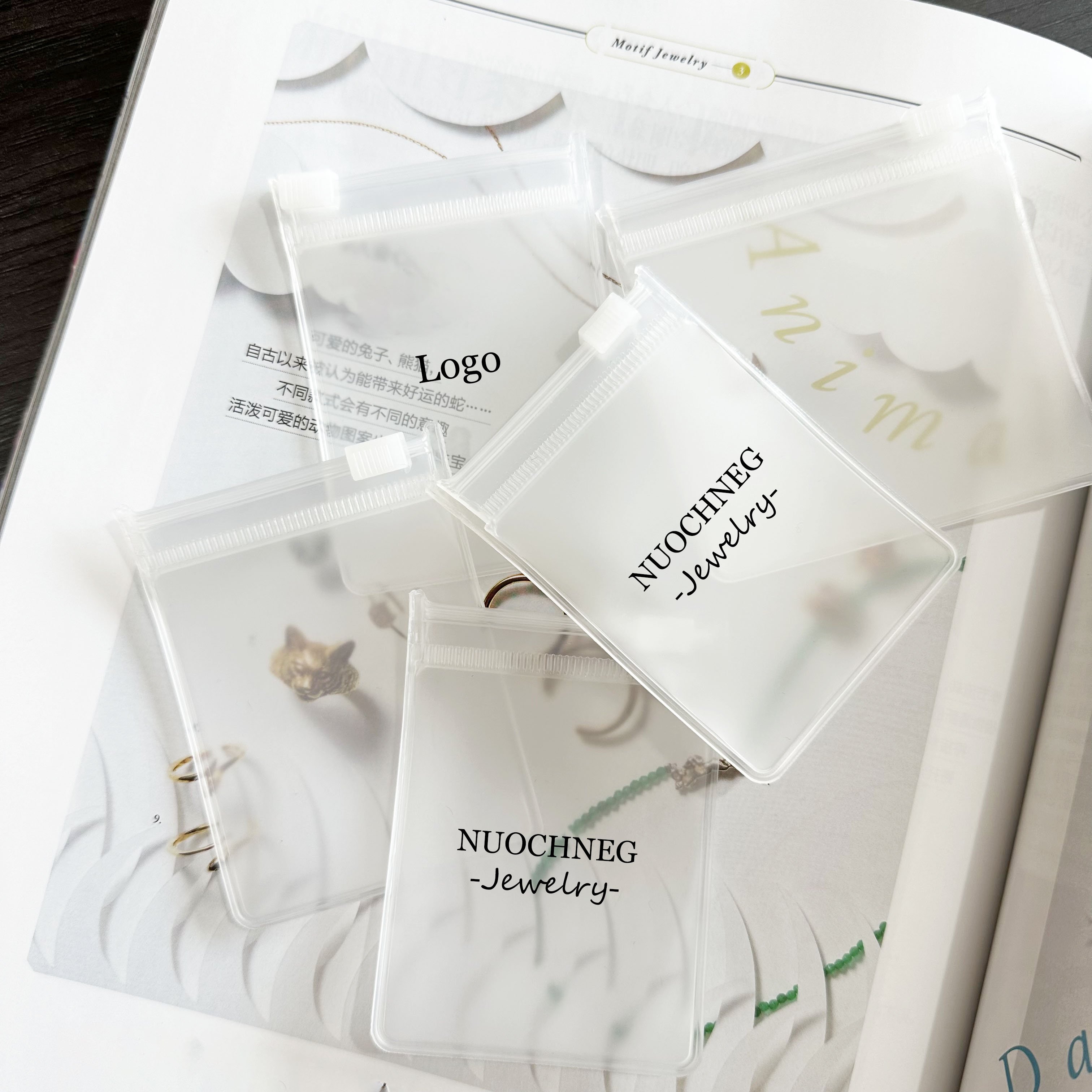 Clear Frosted Zipper Bag Pvc Plastic Pouch With Custom logo for Accessories Rings Jewelry Packaging Zipper Bag 13*13cm