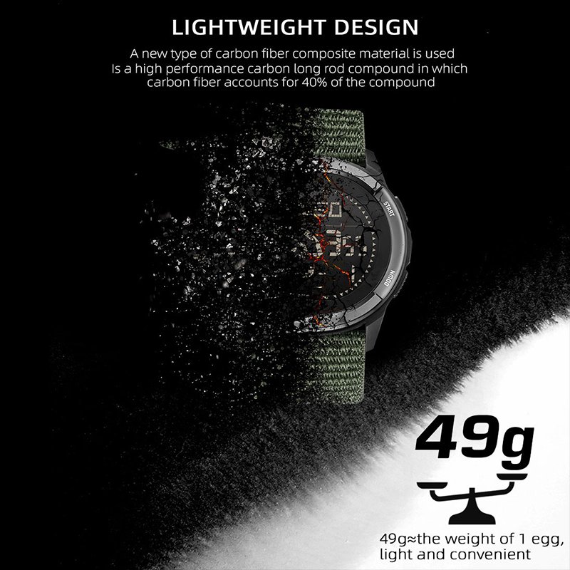 24mm Nylon Sports Outdoor Smart Watch for Men IPS Waterproof Student Watch Step Meter Metronome Compass Carbon Fiber Electronic