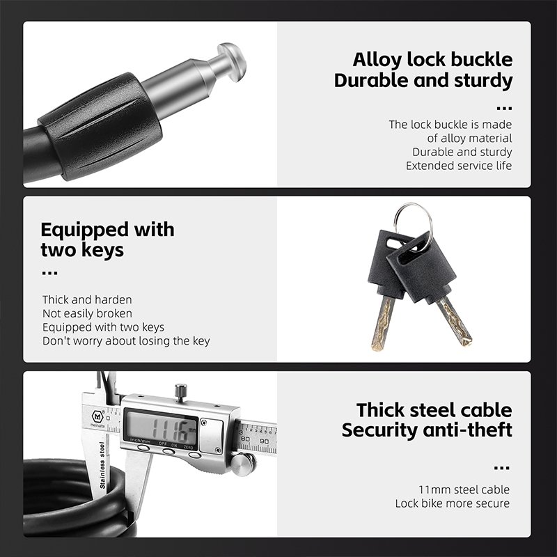 WEST BIKING Antifreezing Bicycle Cable Lock Portable Anti-Theft Bike Wire Lock With 2 Keys E-Bike Scooter Motorcycle Safety Lock