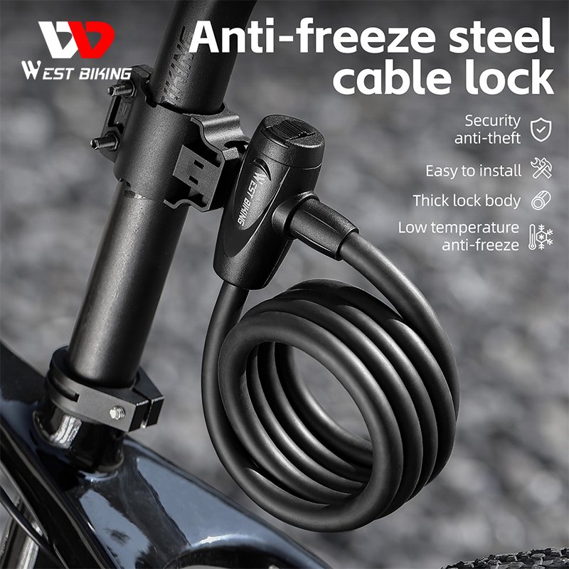 WEST BIKING Antifreezing Bicycle Cable Lock Portable Anti-Theft Bike Wire Lock With 2 Keys E-Bike Scooter Motorcycle Safety Lock