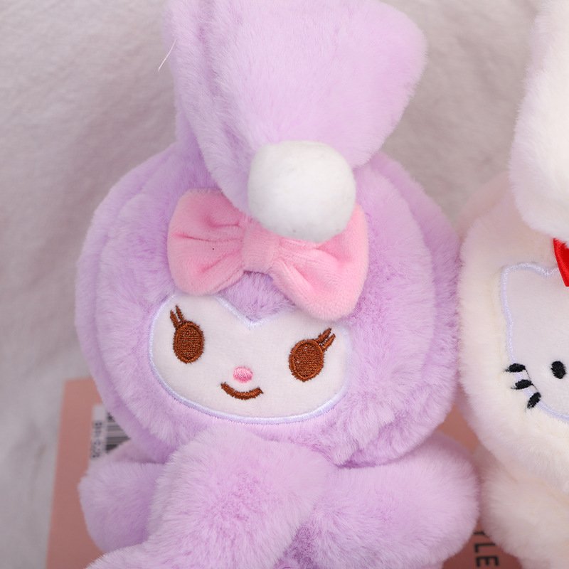BoTu Kawaii Kulomi Rabbit Moving Ears Airbag Jumping Earmuff Winter Warm Funny Toy Cap Plush Toy Headphones Kids Adult Wholesale
