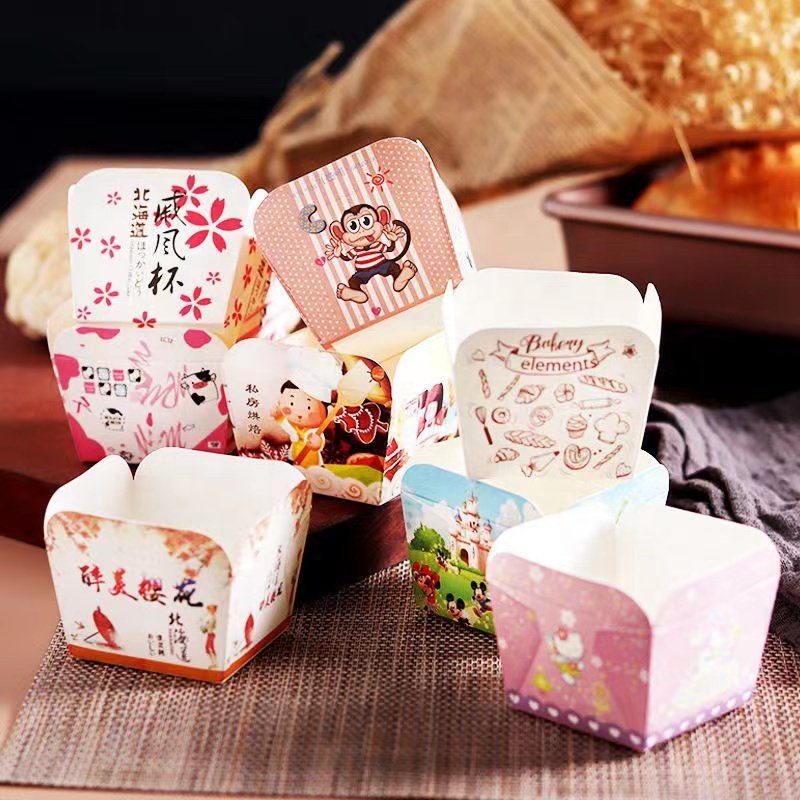 Disposable Oven Safe Baking Cups Square Shape Decorative Paper Cake Cups Baking Tray Container for Cake Cupcake Liners Machine
