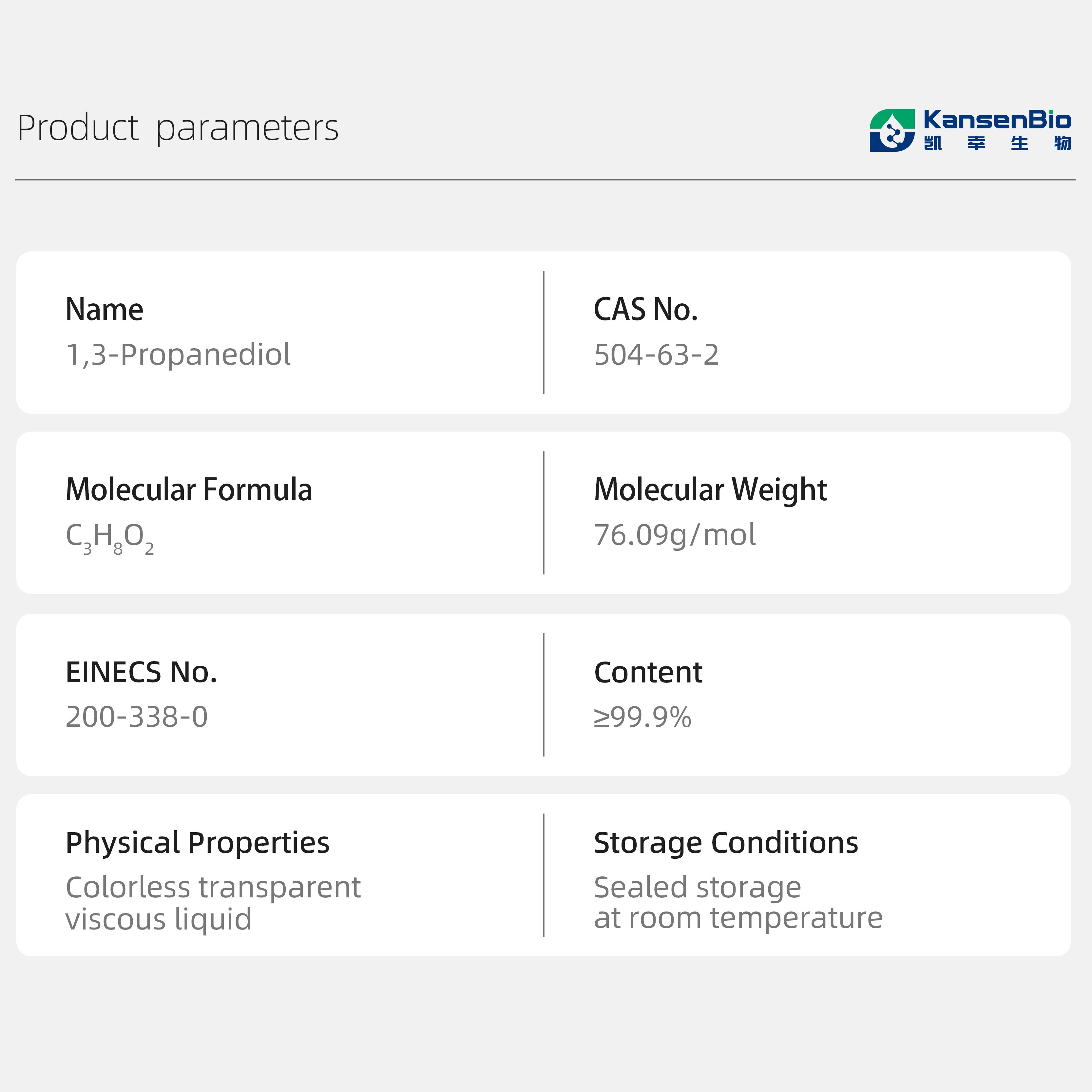 KansenBio 1,3-Propanediol (CAS 504-63-2), PDO, Purity 99.9%, Natural-Origin Moisturizer and Solvent.