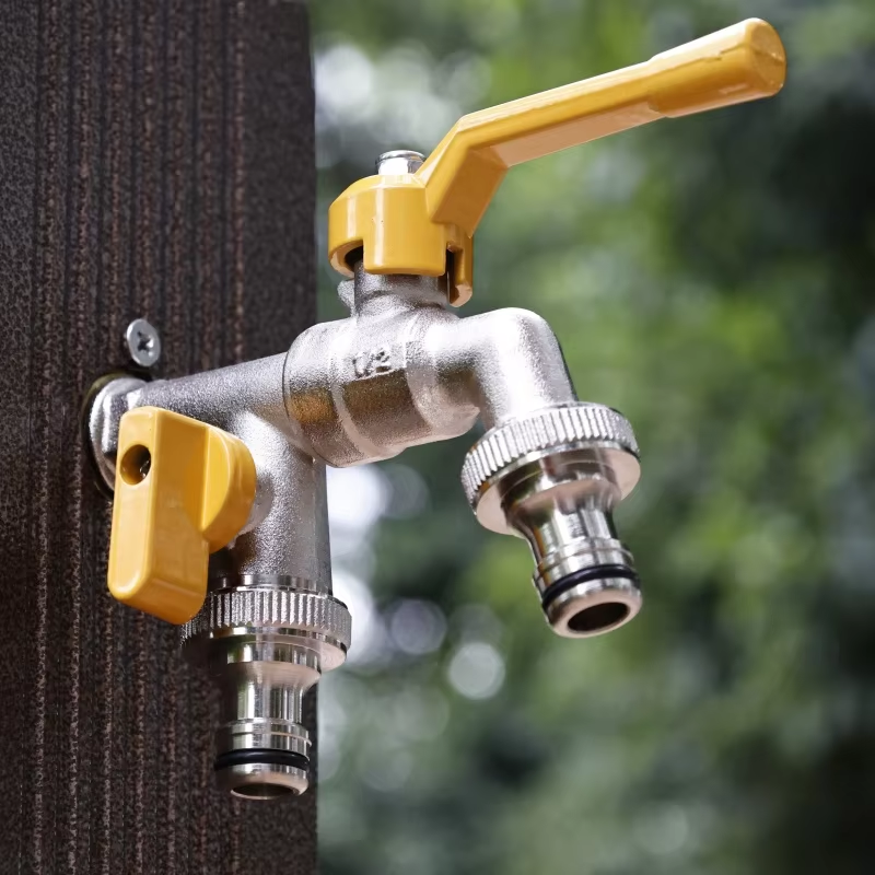 TMOK Antifreeze 1/2"*3/4"*3/4" Double Outlets Ball Outlet Valve Faucet Garden Brass Bibcock Tap