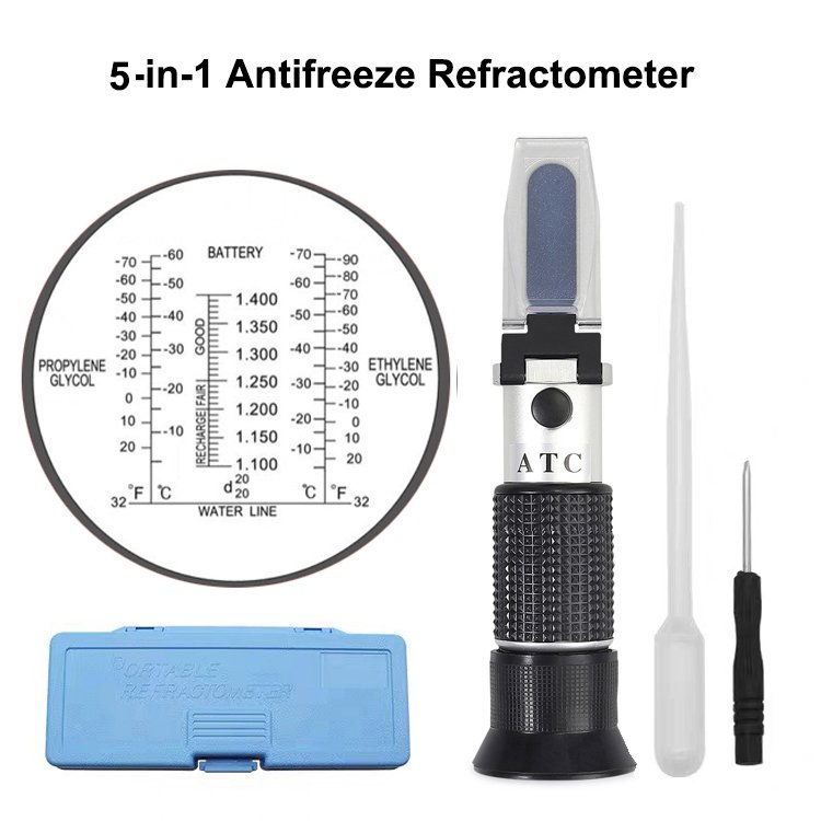 5-in-1 Antifreeze Refractometer in Centidegree Fahrenheit Antifreeze Coolant Tester Pure Aluminium Styles