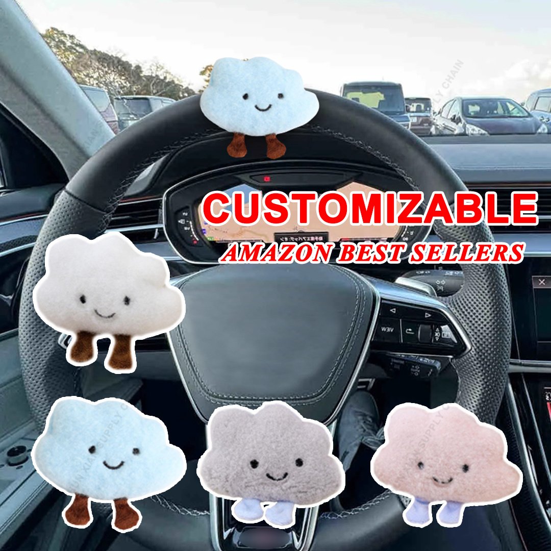 Custom Universal Car Steering Wheel Cover Warm Autumn Winter Cartoon Plush Cloud Interior Accessories Free Size New Condition