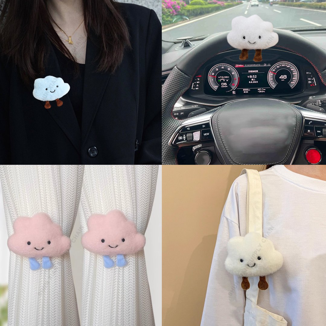 Custom Universal Car Steering Wheel Cover Warm Autumn Winter Cartoon Plush Cloud Interior Accessories Free Size New Condition