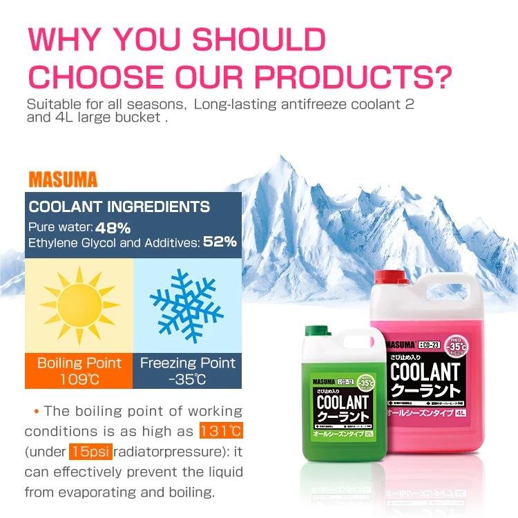 Japan MASUMA 2/4L Long Life Antifreeze Eythelene Glycol Coolant Engine Radiator Coolant for Car Red/Blue/Green