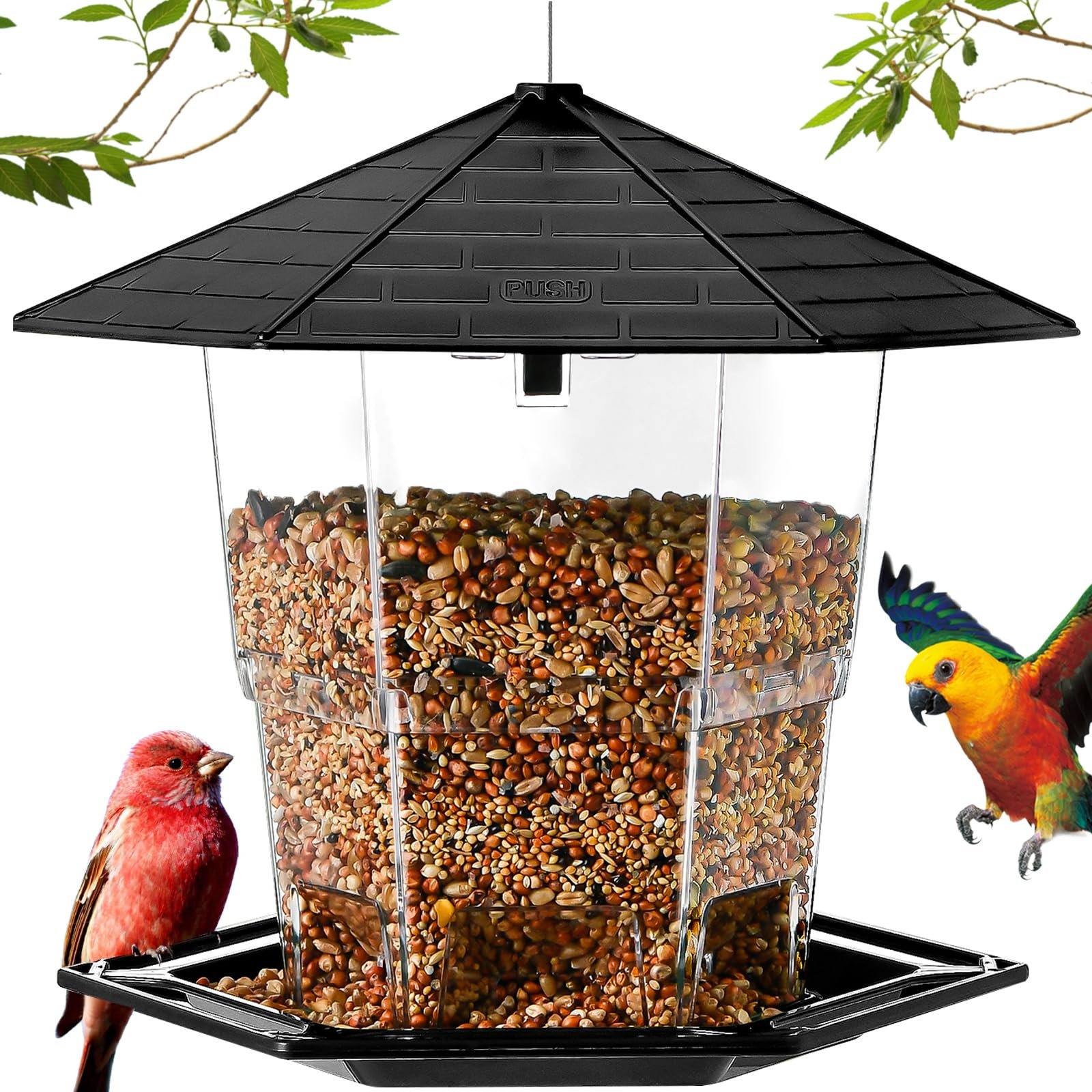Gray Outdoor Hanging Bird Feeder Foldable Garden Bird Feeder with Sun Protection and Antifreeze Cage Plastic Automatic Features