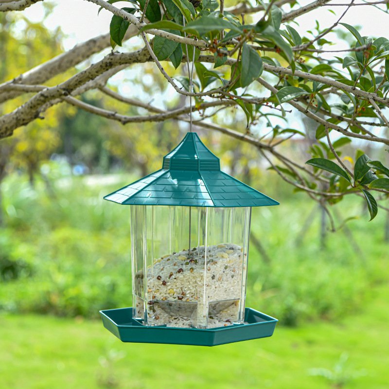 Gray Outdoor Hanging Bird Feeder Foldable Garden Bird Feeder with Sun Protection and Antifreeze Cage Plastic Automatic Features