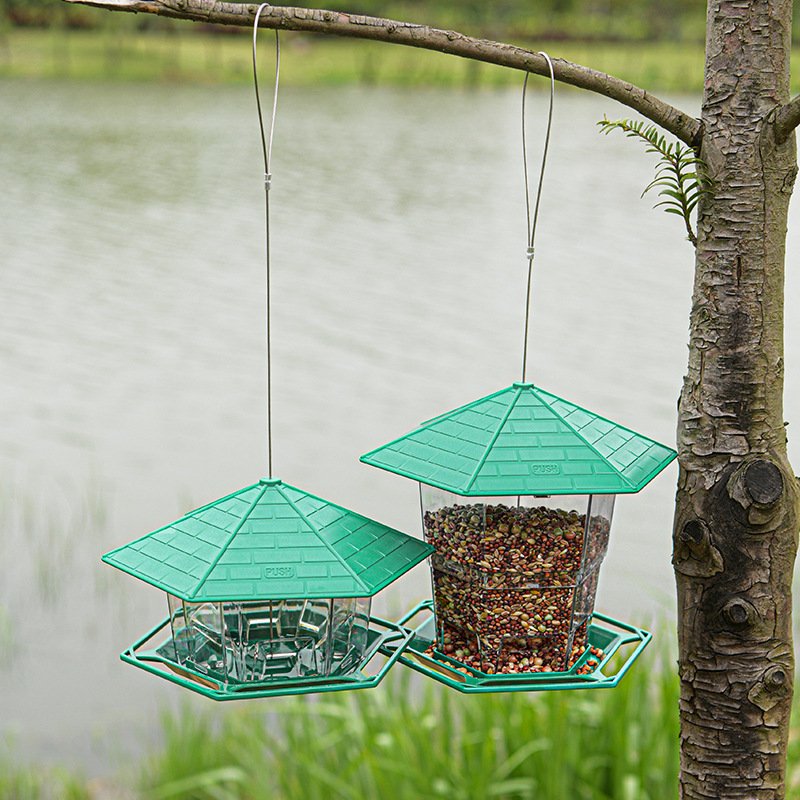Gray Outdoor Hanging Bird Feeder Foldable Garden Bird Feeder with Sun Protection and Antifreeze Cage Plastic Automatic Features