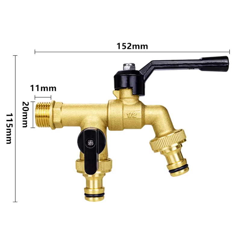 TMOK Black Handle 1/2 Inch Garden Faucet Double Outlet Brass Water Tap Bib Tap Bibcock