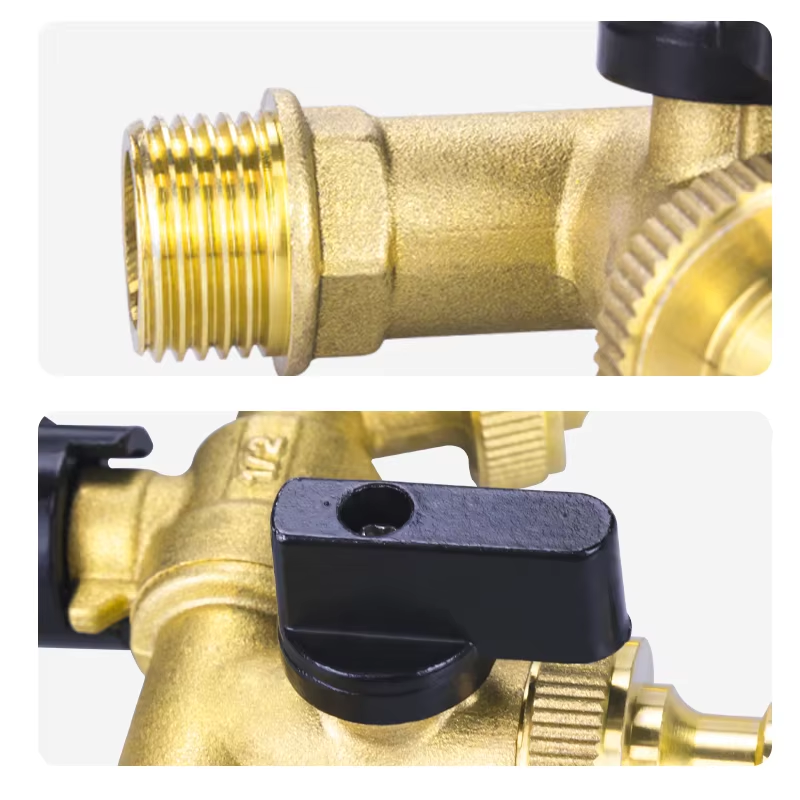 TMOK Black Handle 1/2 Inch Garden Faucet Double Outlet Brass Water Tap Bib Tap Bibcock