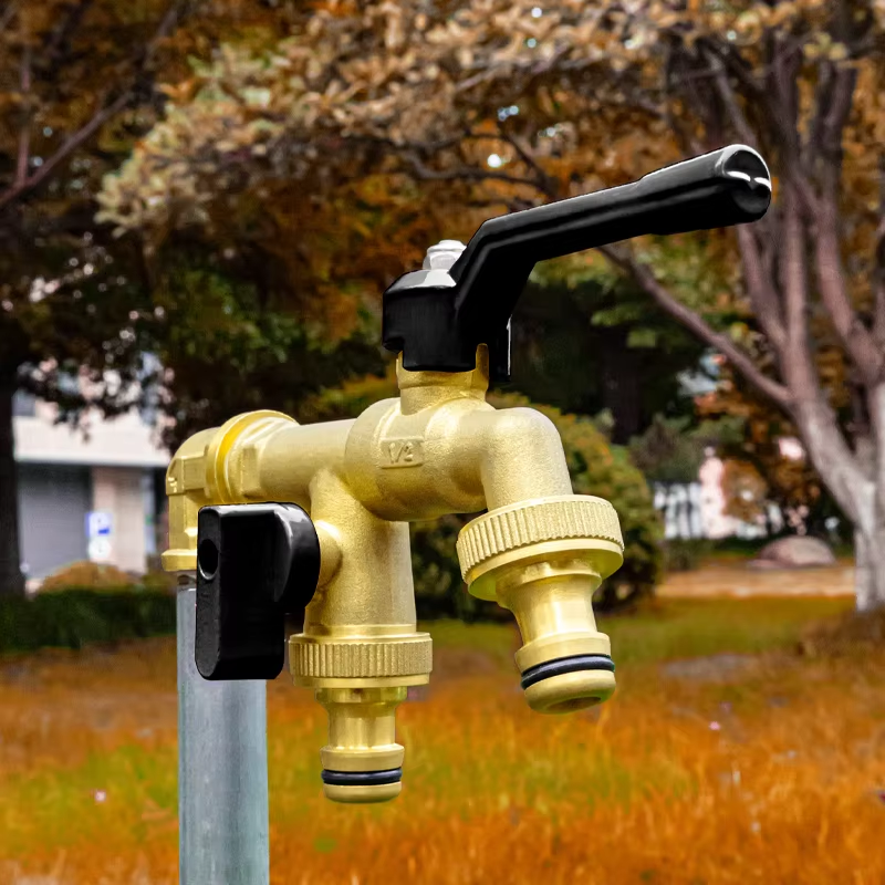 TMOK Black Handle 1/2 Inch Garden Faucet Double Outlet Brass Water Tap Bib Tap Bibcock