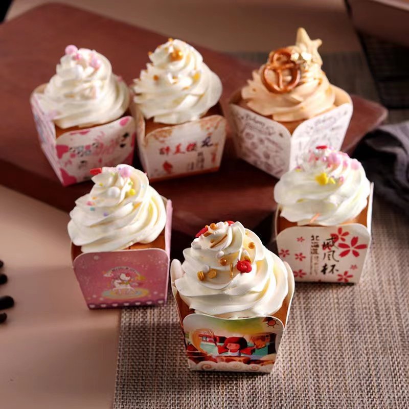 Factory Customization Cartoon Printing Rectangular Shape Cupcake Liner Baking Mold Cupcake Liners Standard Size Grease Proof