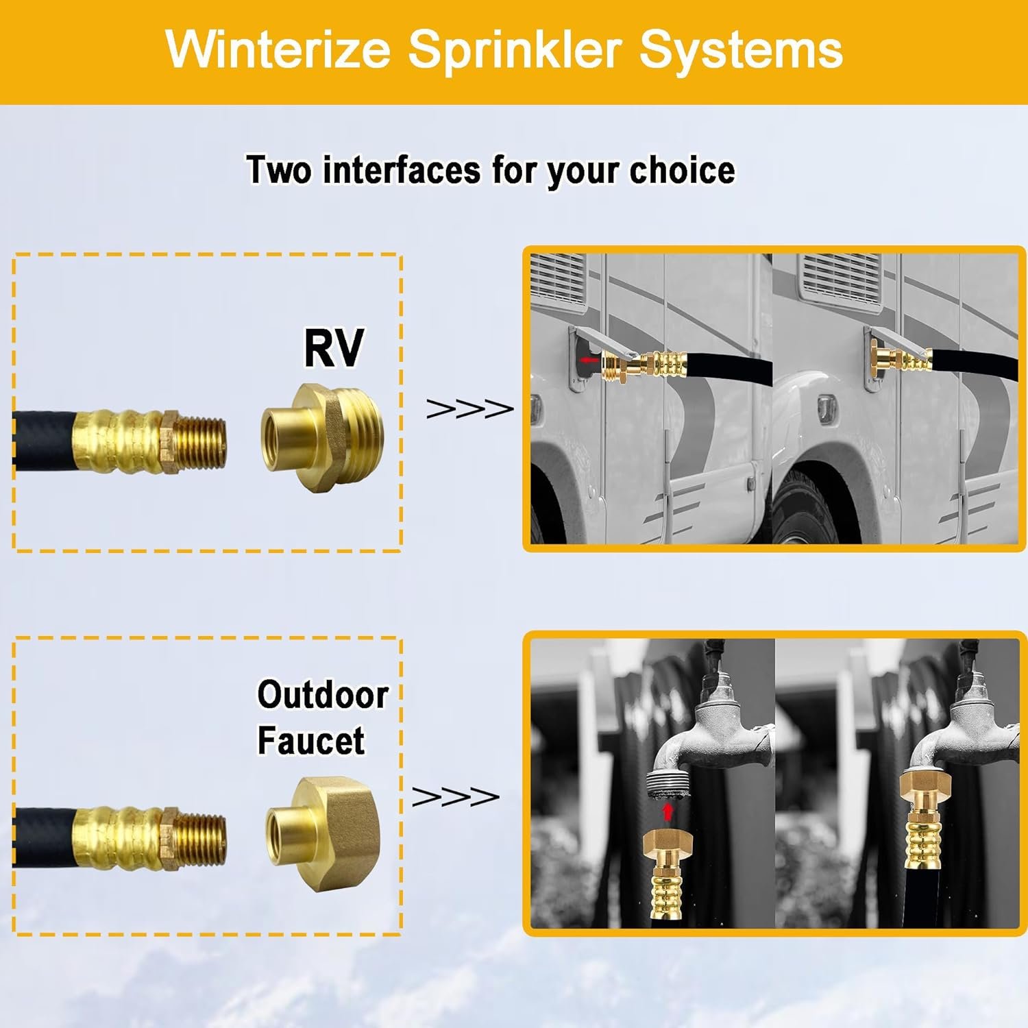 RV Winterizing Kit 12"Hose Air Compressor Quick Connect Blow Out Fitting Plug for Motorhome