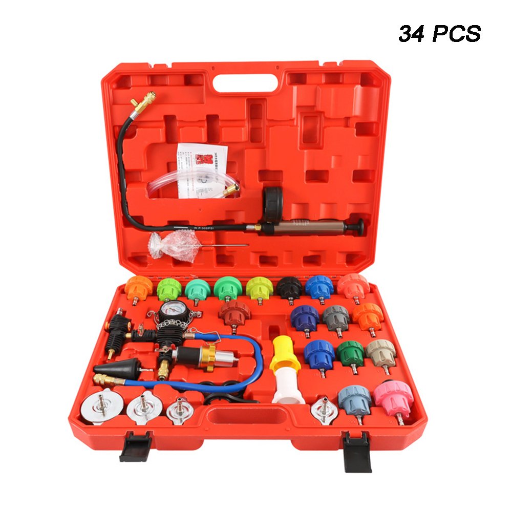 14~34 Pcs Automotive Cooling System Tester Kit Color Water Tank Leak Detector Pump Gauge Adapter Heat Sink Pressure Tester