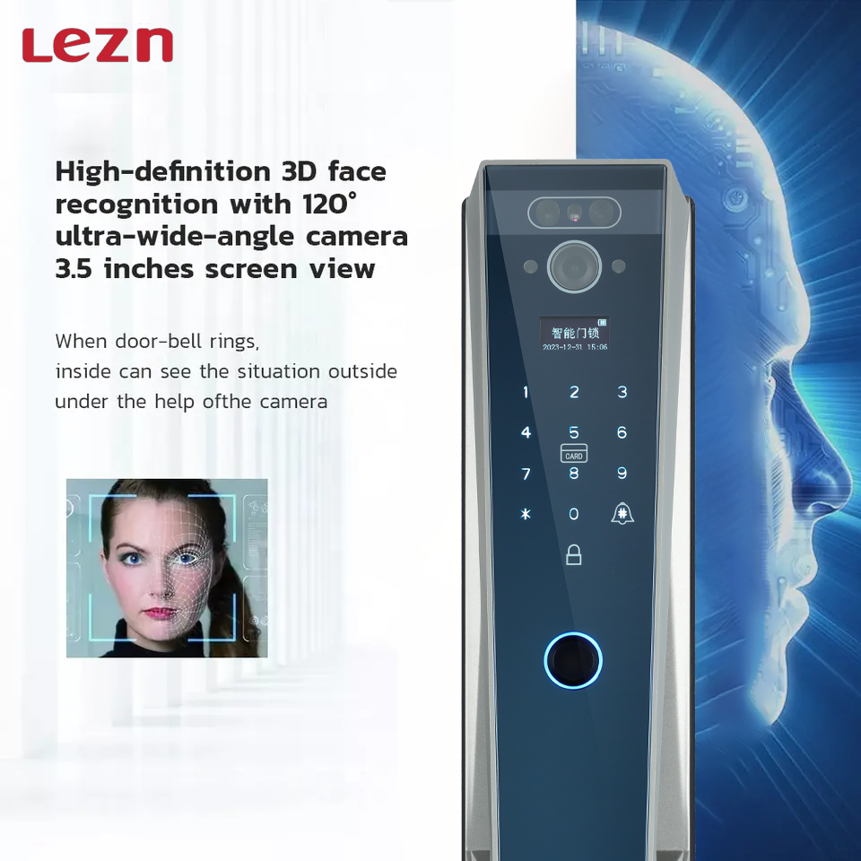 LEZN U9s Waterproof Automatic Electric Wireless Camera Fingerprint Digital Tuya 3D Facial Recognition Intelligent Door Lock