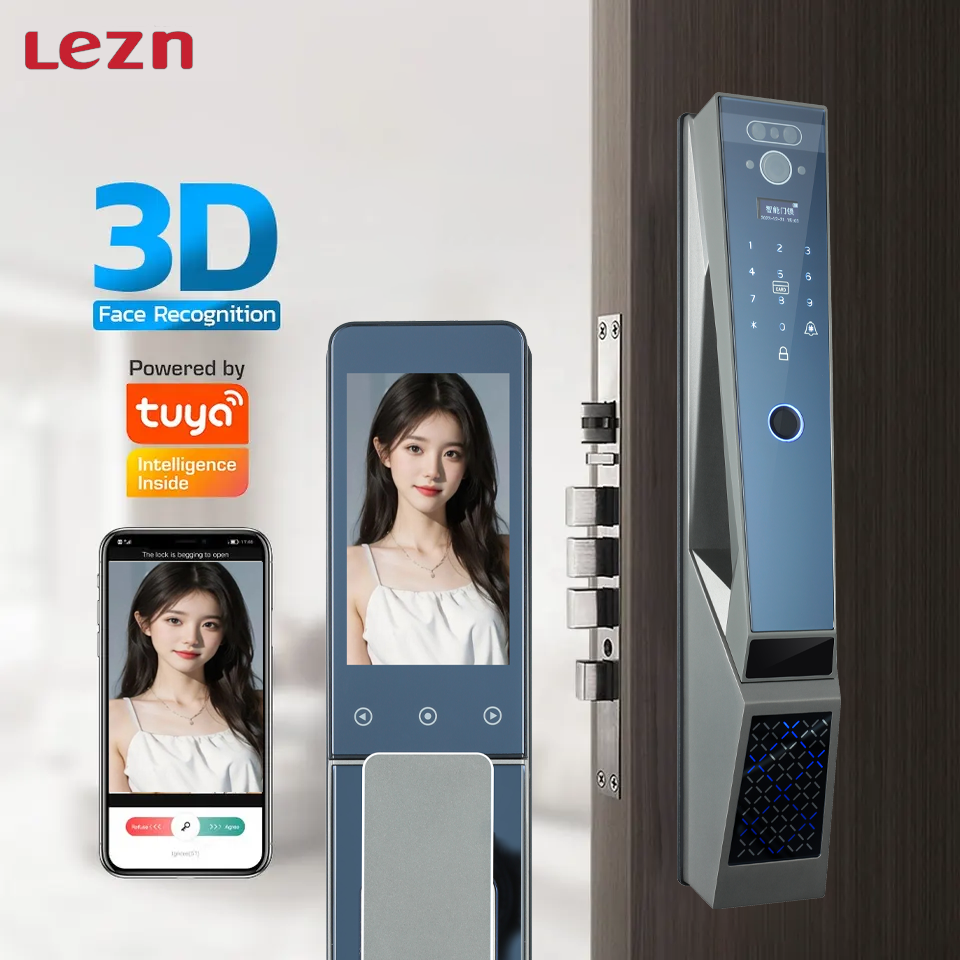 LEZN U9s Waterproof Automatic Electric Wireless Camera Fingerprint Digital Tuya 3D Facial Recognition Intelligent Door Lock