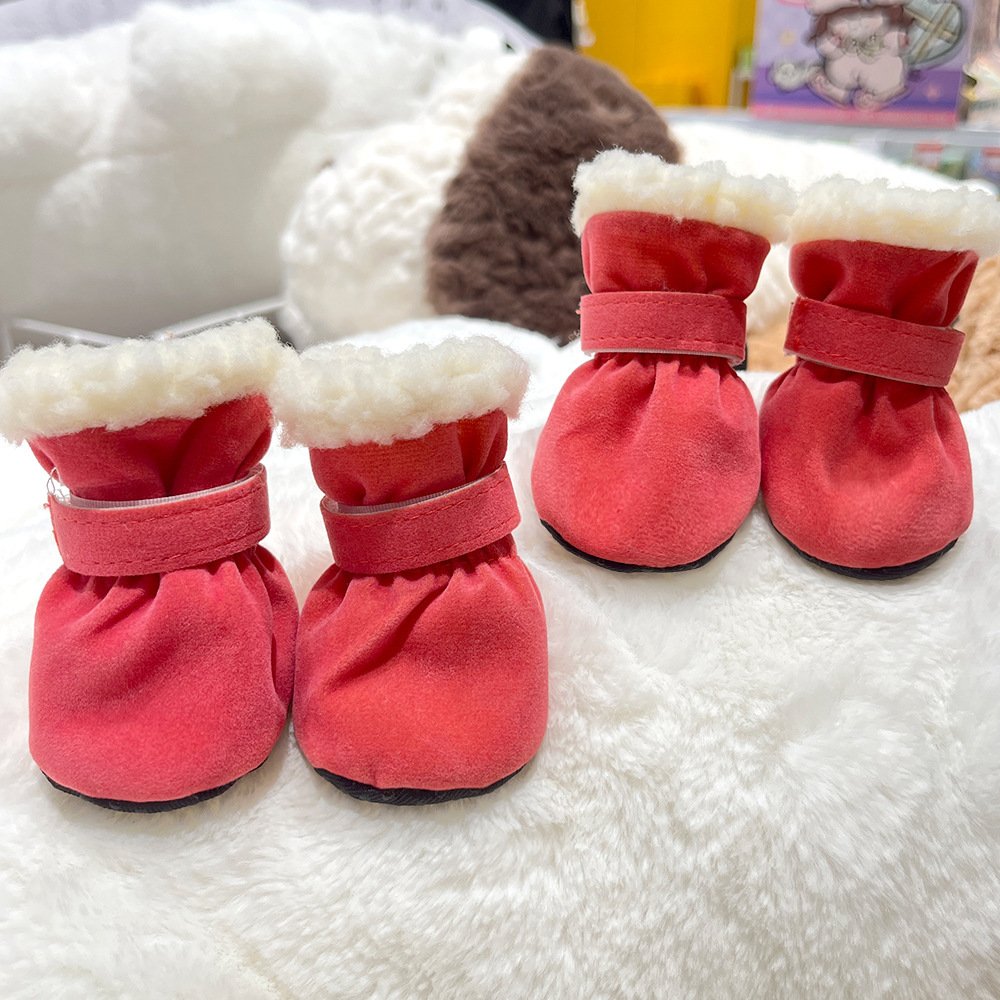 2025 Autumn Winter Pet Supplies Warm Print Pattern Antifreeze Dog Shoes with Plush Thickened for Pets