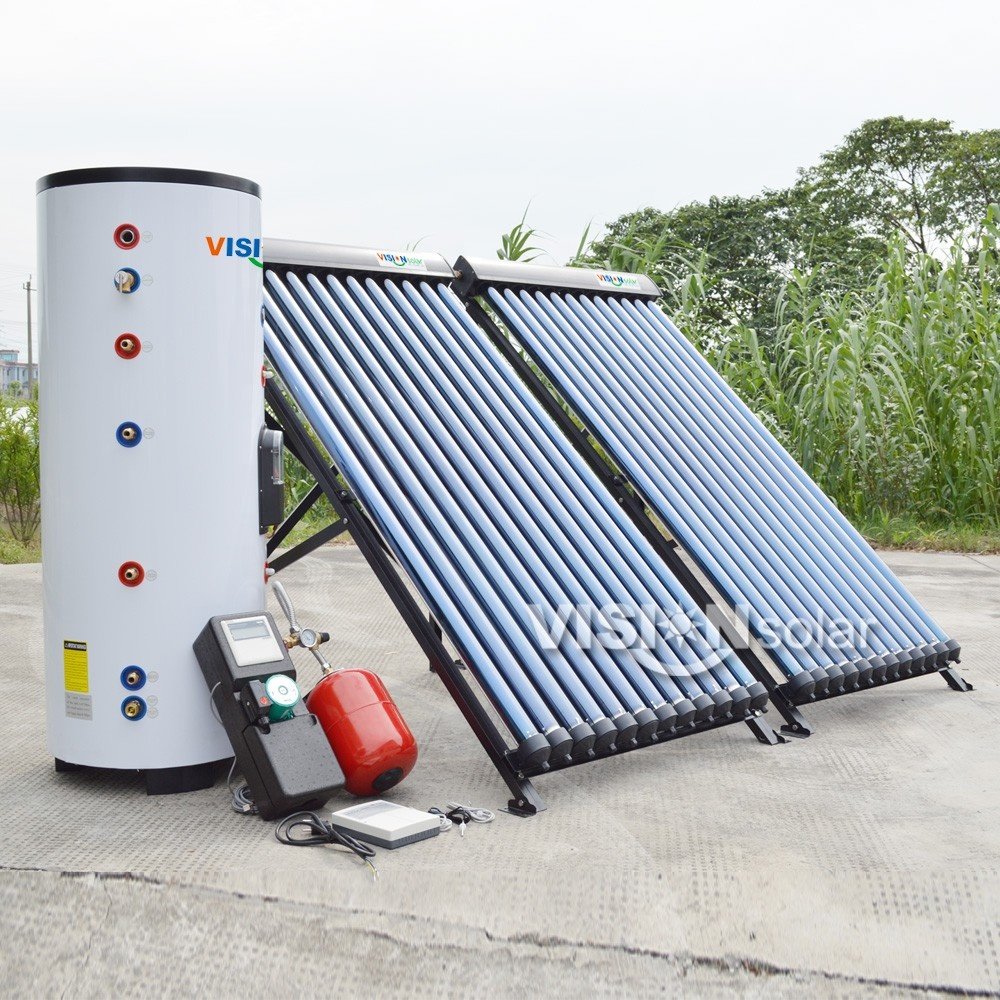 Electric Heat Pipe Closed Loop Solar Water Heater Separate Pressurized Outdoor Bath Shower Stainless Steel Glass Evacuated Tube