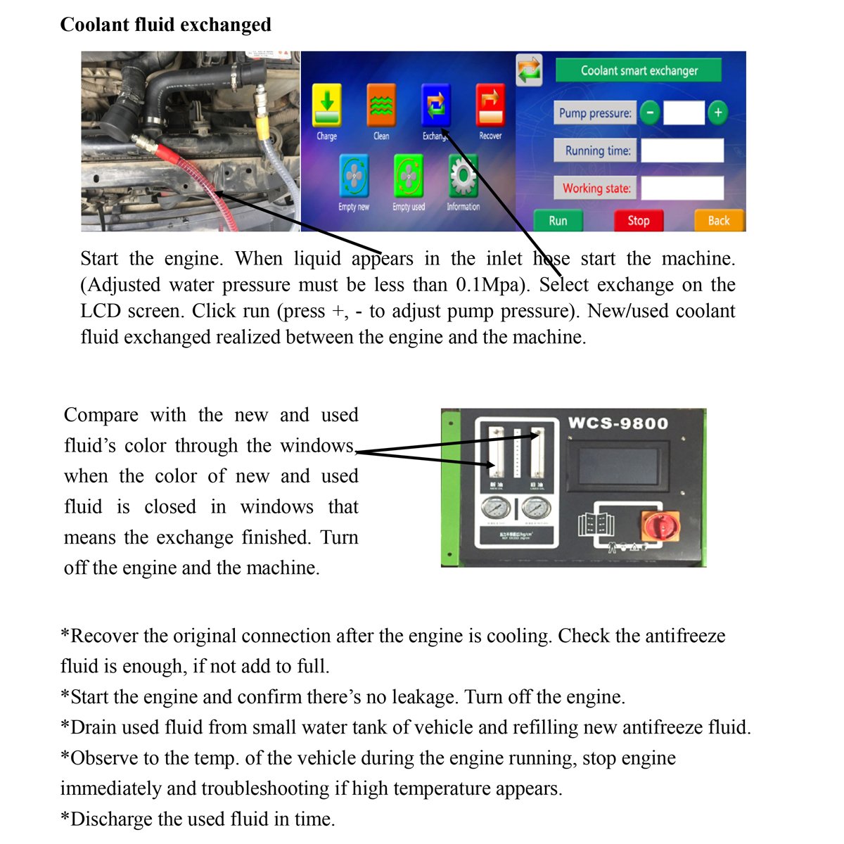 WCS9800 Auto Cooling System Flush Antifreeze Replacement Engine Radiator Cleaning Automotive Coolant Replacement Machine
