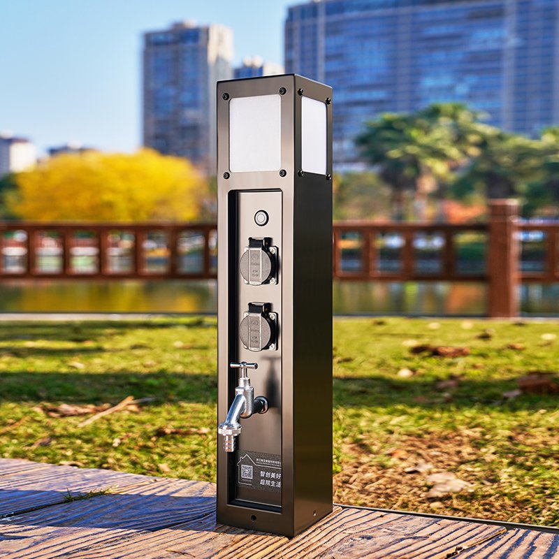 Outdoor Garden Stainless Steel Power Socket Post RV Campsite Intelligent Waterproofed Socket Column with Antifreeze Faucet