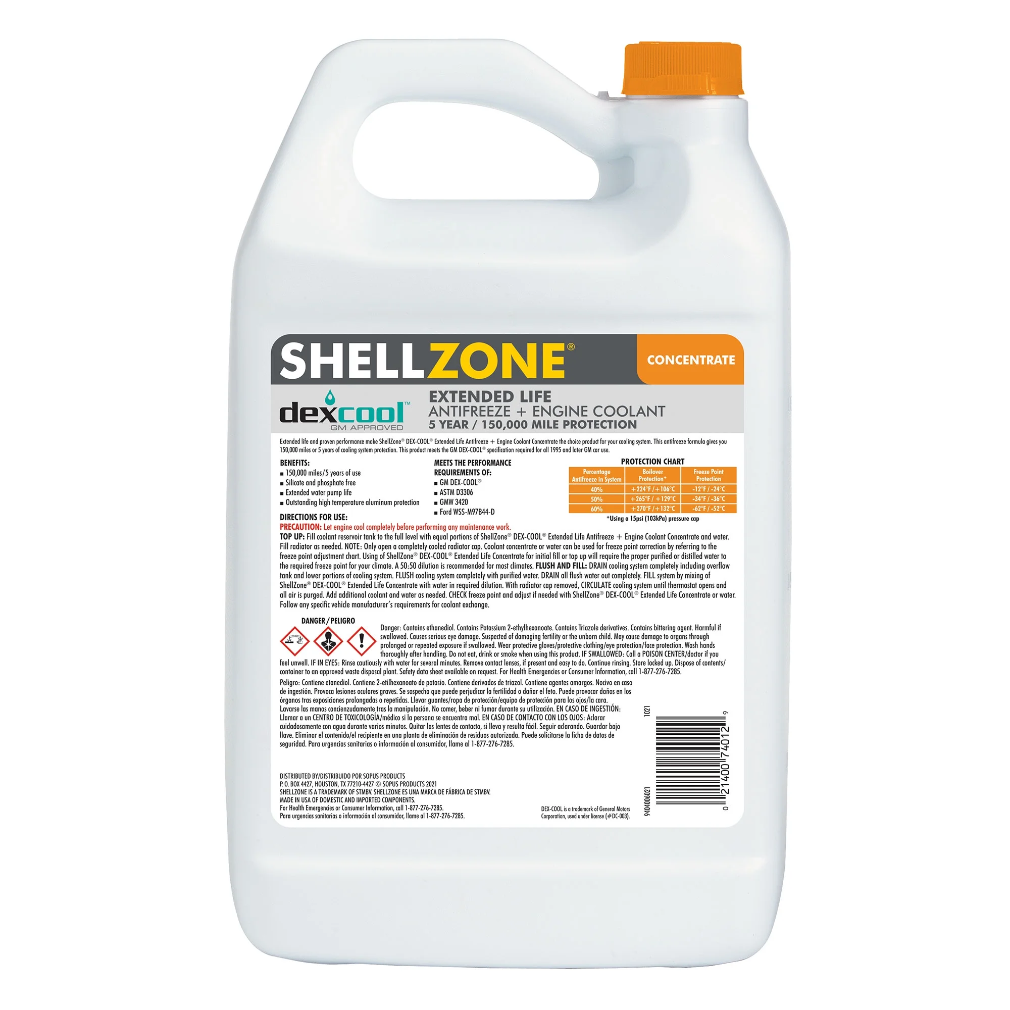 ShellZone Dex-Cool 1 Gallon Extended Life ELC Antifreeze Coolant Concentrate for Optimal Performance and Durability