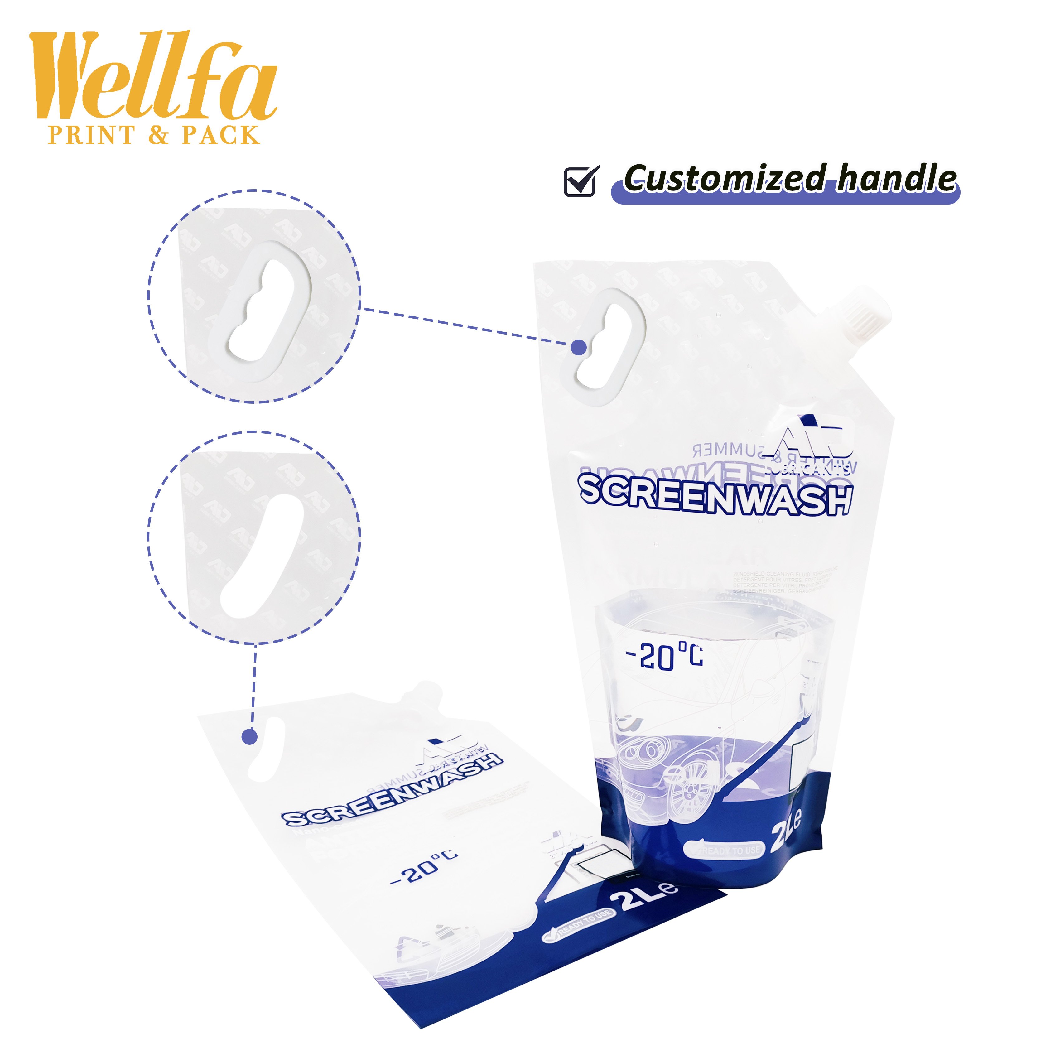 Hot Sale Clear Storage Custom 1l 2l 3l Big Capacity Detergent Liquid Nozzle Handle Screenwash Bags Plastic Stand up Spout Pouch