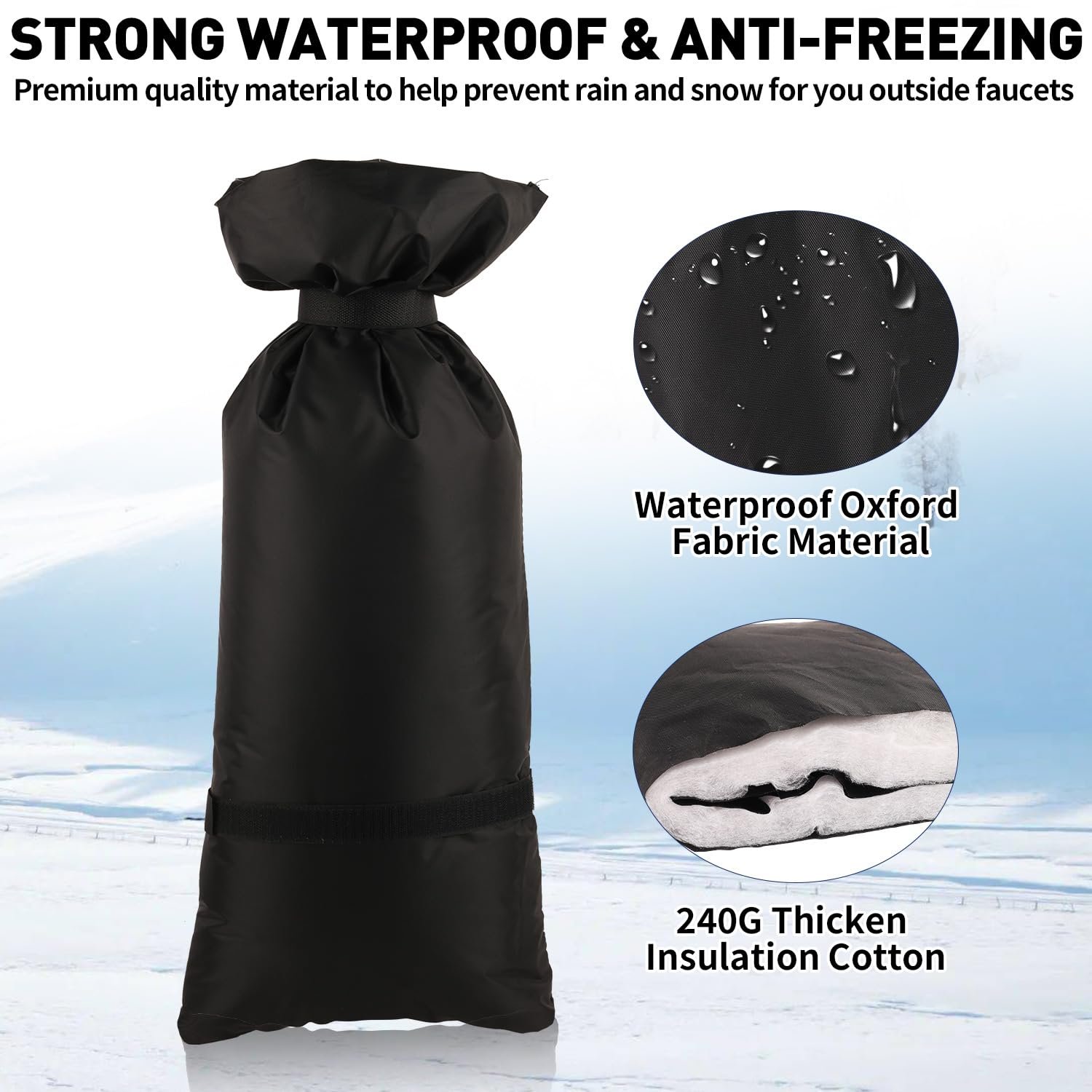 25"X 11" Reusable Waterproof Winter Freeze Protection Outside Faucet Cover Thickened Black Long Outdoor Faucet Cover for Winter