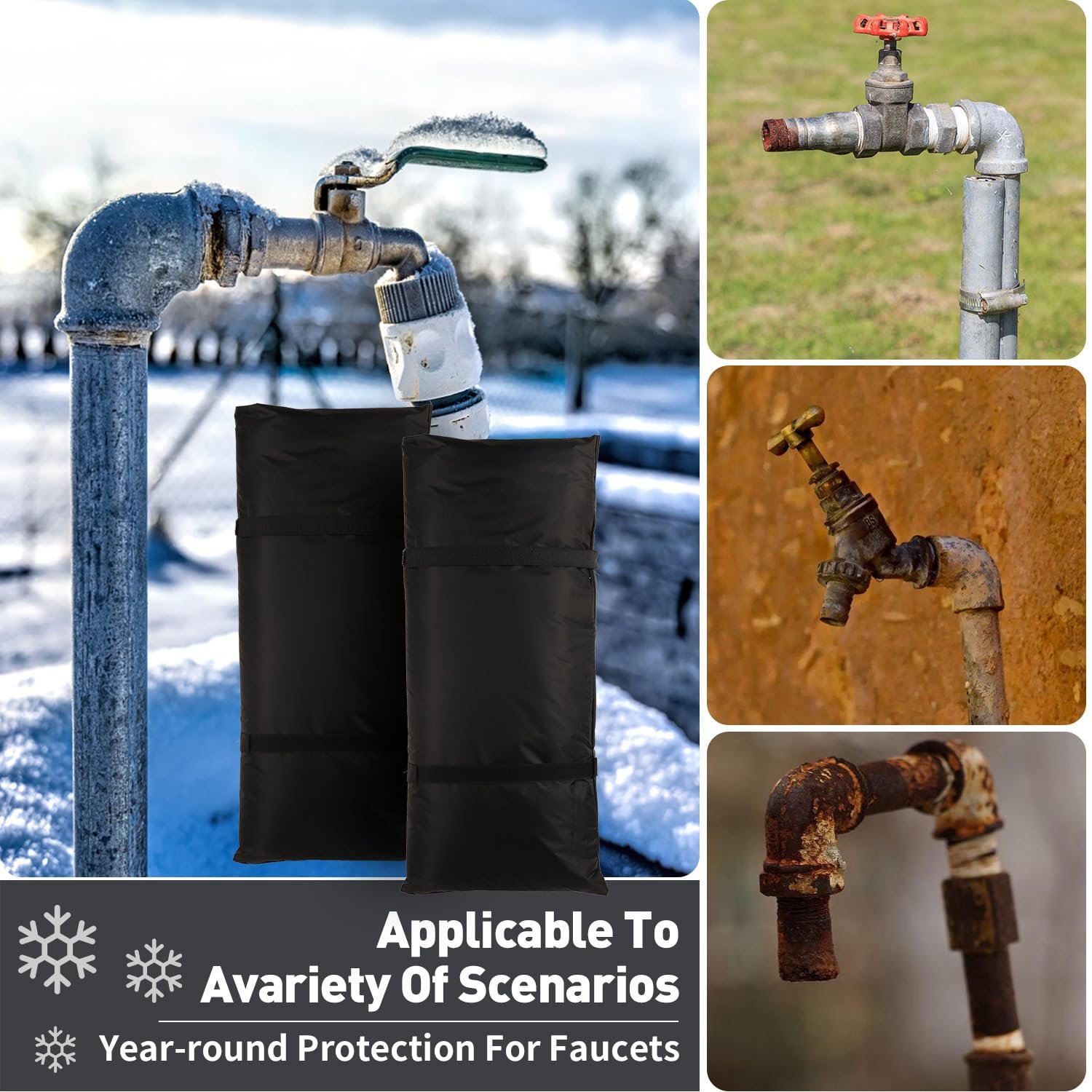 25"X 11" Reusable Waterproof Winter Freeze Protection Outside Faucet Cover Thickened Black Long Outdoor Faucet Cover for Winter