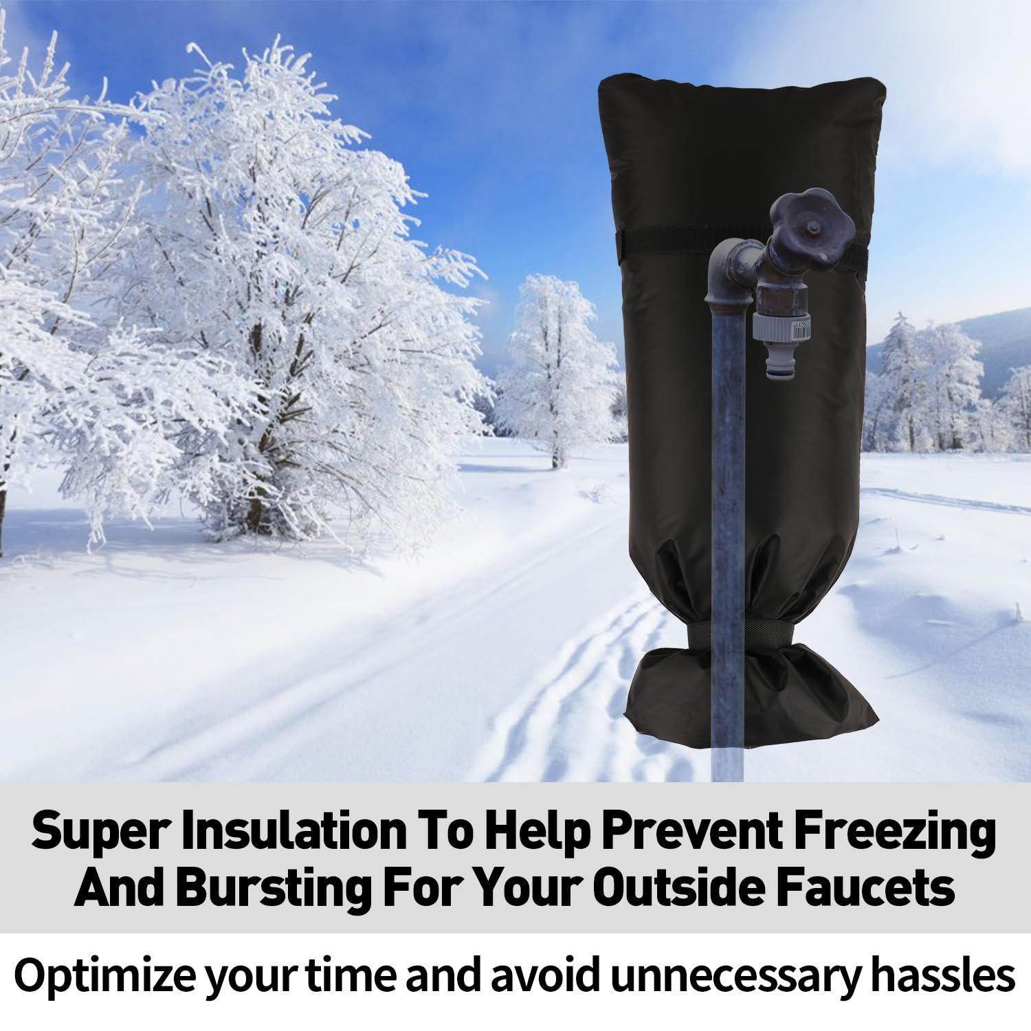 25"X 11" Reusable Waterproof Winter Freeze Protection Outside Faucet Cover Thickened Black Long Outdoor Faucet Cover for Winter