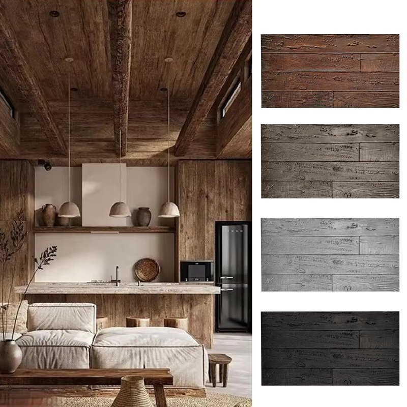 PU Artificial Stone Wall Panel Immitating Weathered Wood Grain Light Culture Stone Old Boat Wood Board Rotten Wood Background