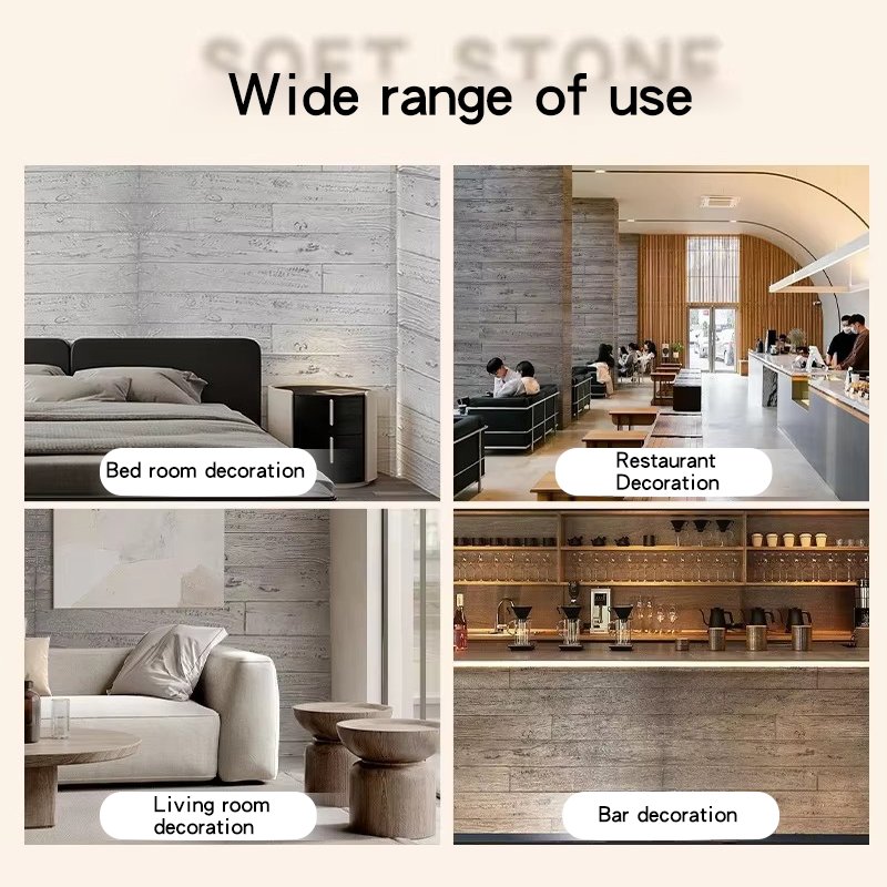 PU Artificial Stone Wall Panel Immitating Weathered Wood Grain Light Culture Stone Old Boat Wood Board Rotten Wood Background