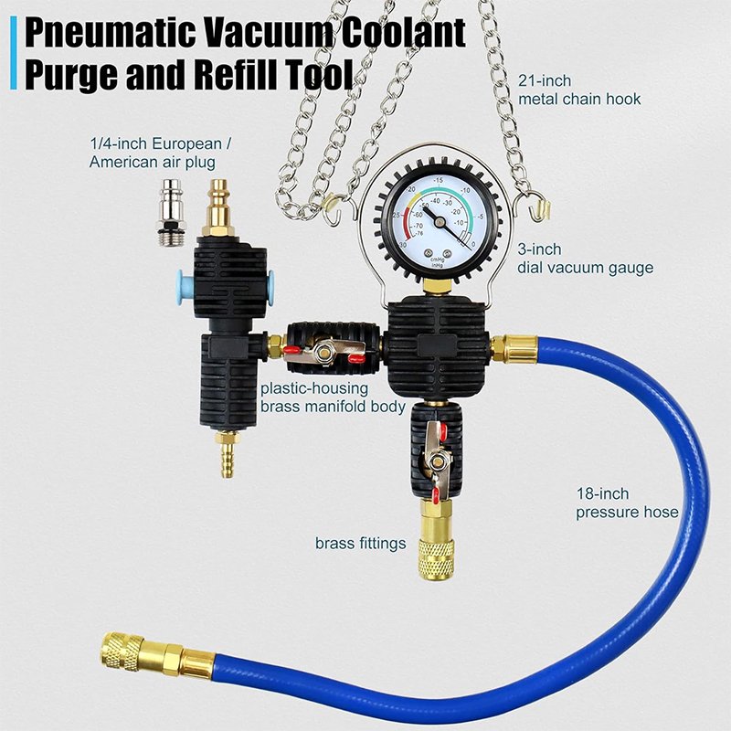 Universal Automotive Cooling System Vacuum Purge Radiator Coolant Refill Tool Kit with Adapter Case Hose for Car Van SUV Truck