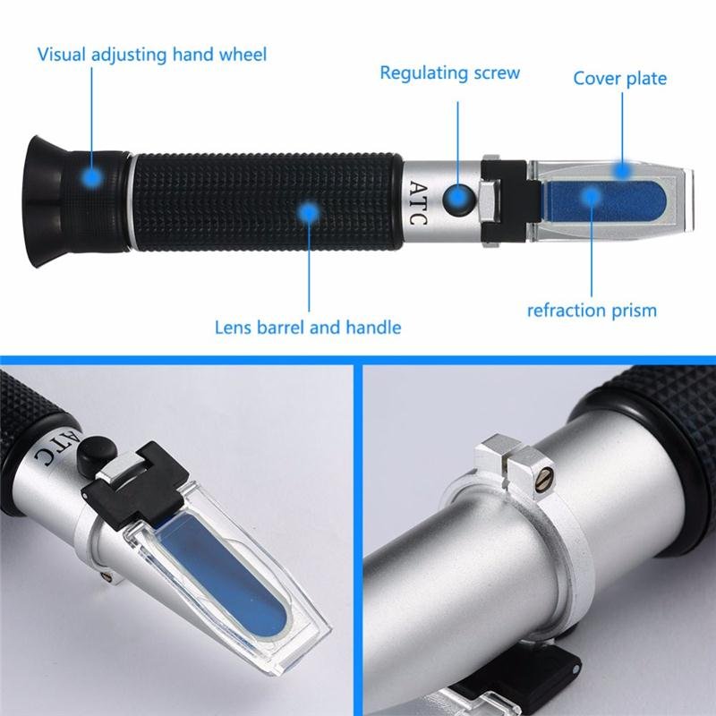Hand Held 0-80% Alcohol Refractometer ATC Spirits Tester Alcoholometer (single Scales) Adjustable Manual Focusing Aluminum