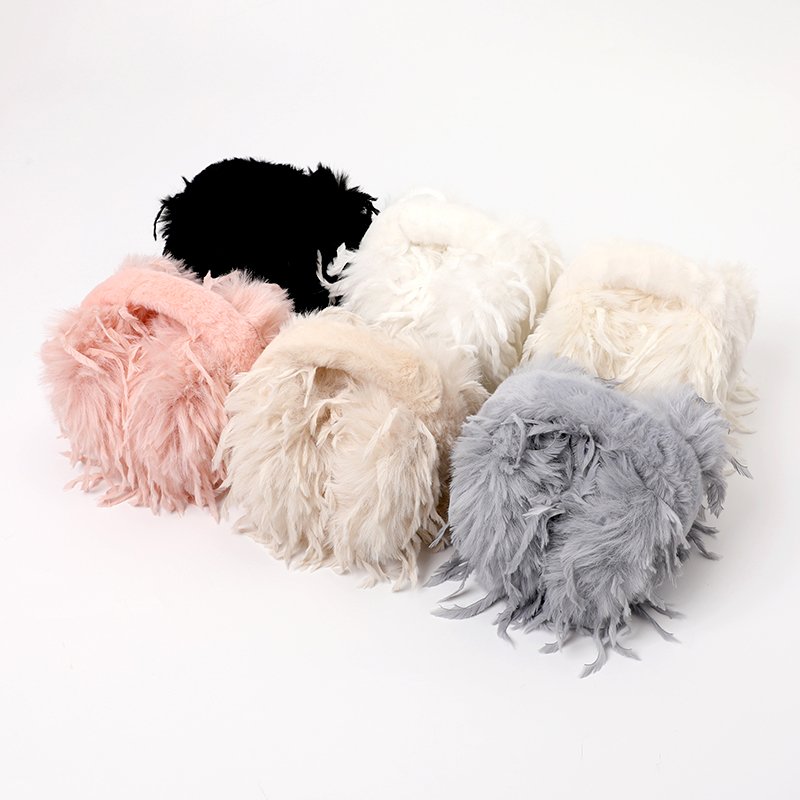 Ear Muffs for Women, Winter Warmth, Feather Tassel Ear Tips, Ear Protection, Plush Ear Bags, Antifreeze Folding Ear Covers