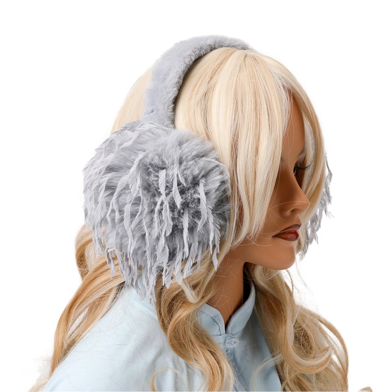 Ear Muffs for Women, Winter Warmth, Feather Tassel Ear Tips, Ear Protection, Plush Ear Bags, Antifreeze Folding Ear Covers
