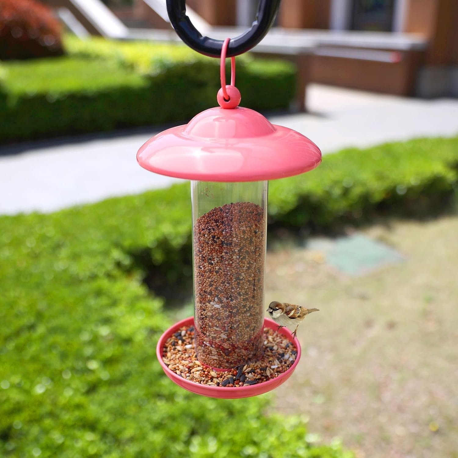 Pink Outdoor Hanging Bird Feeder Foldable Garden Bird Feeder with Sun Protection and Antifreeze Cage Plastic Automatic Features