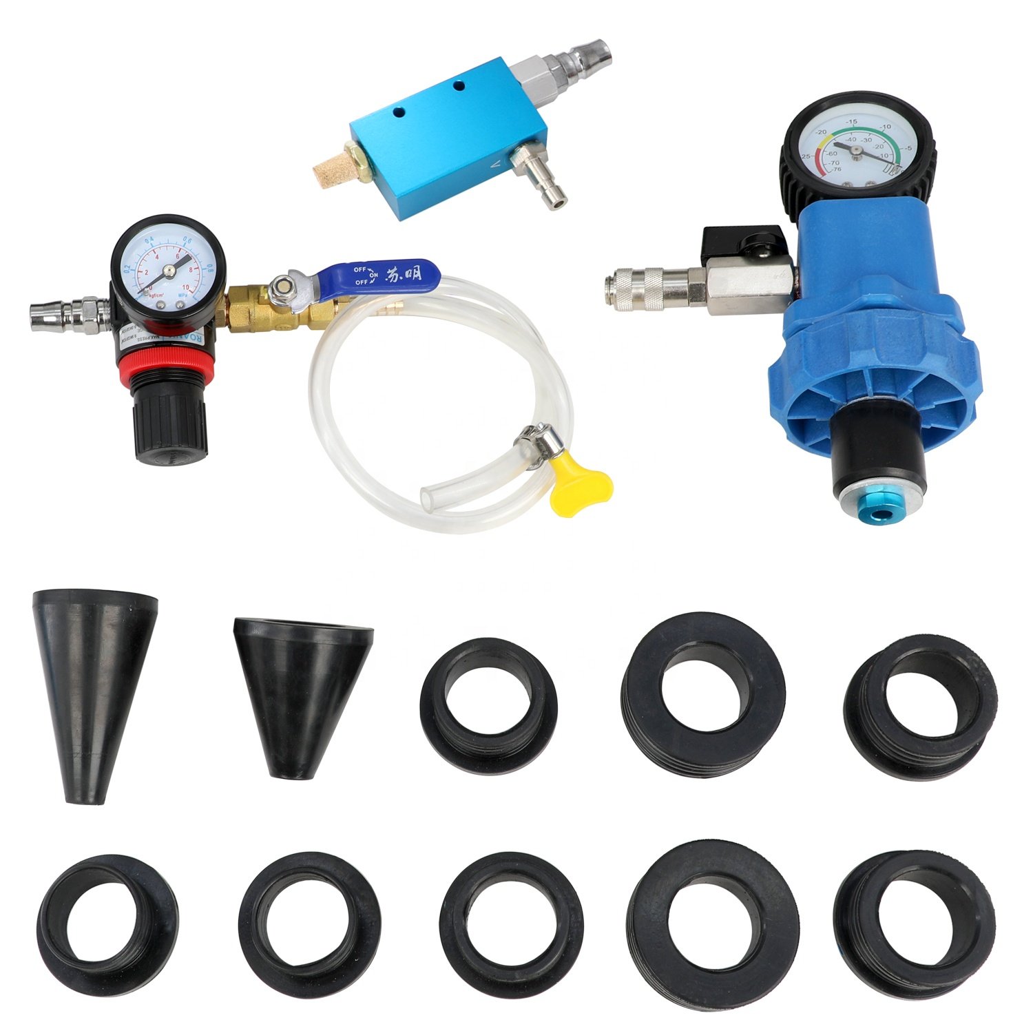 Universal Radiator Pressure Tester Kit Cooling System Antifreeze Coolant Tester Tool Filling Kit With 2 Tapered Rubber Adapters
