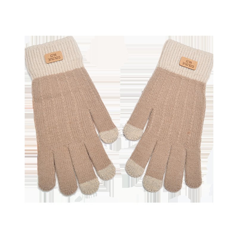Alpaca Knitted Touch Screen Gloves Men and Women Autumn and Winter Warm Outdoor Antifreeze Plus Velvet Thick Korean Version of C