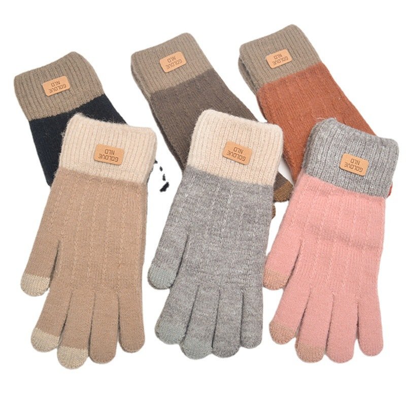 Alpaca Knitted Touch Screen Gloves Men and Women Autumn and Winter Warm Outdoor Antifreeze Plus Velvet Thick Korean Version of C