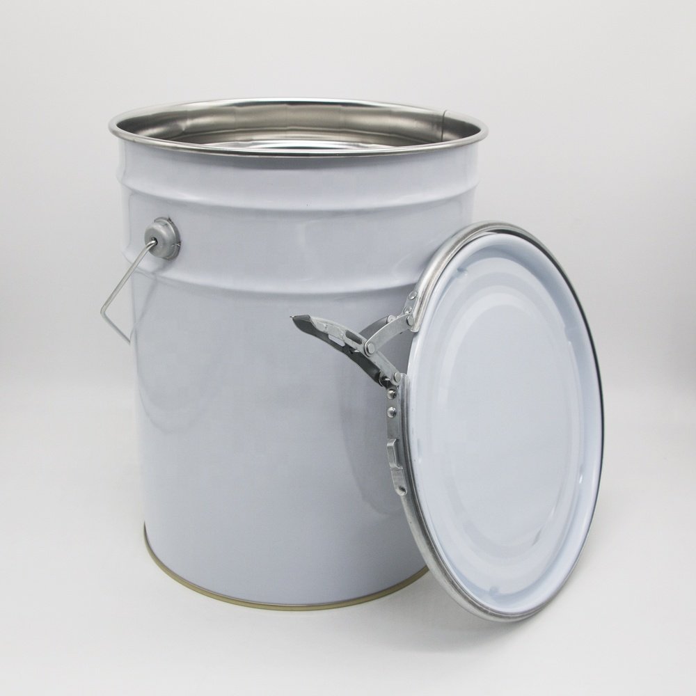 5 Gallon Metal Paint Tin Bucket 20 Liter Metal Pail with Lock Ring Lid and Plastic Handle