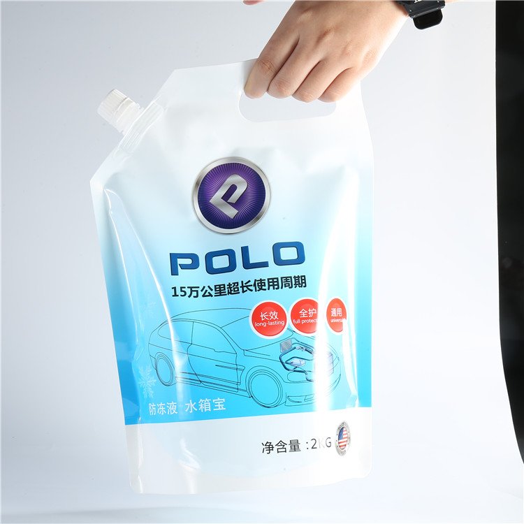 Hand-held Reclosable Antifreeze Anti-icing Fluid Engine Fluid Life Long Coolant Plastic Spout Plastic Pouches Bags